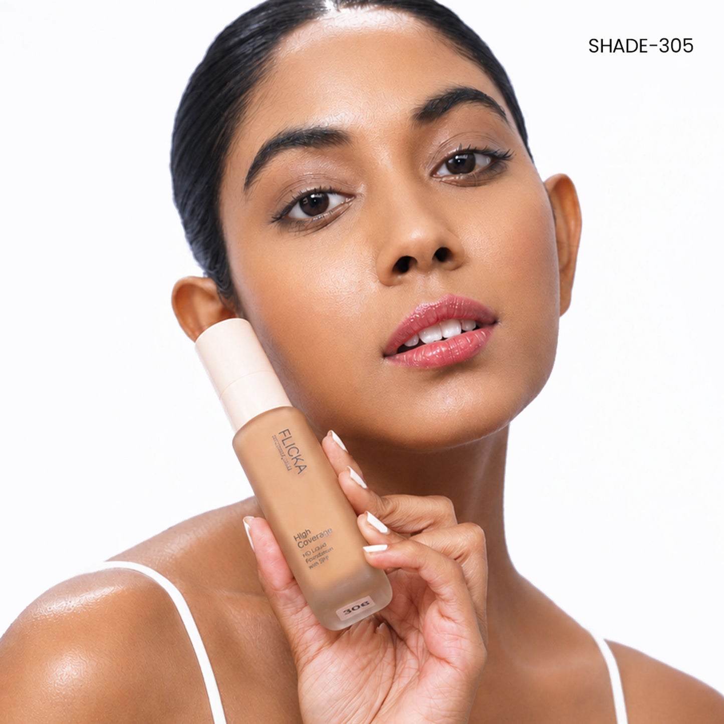 FLiCKA Pro HD Liquid Foundation High Coverage Dewy Finish SPF 16Hr Long Wear - 305 Dusky