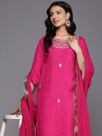 Indyancart VA Women's Ethnic Motifs Zardozi Embroidered Kurta Trousers, and Dupatta