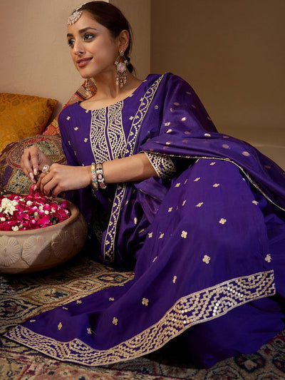 Dhiyona IE Ethnic Motifs Embroidered Sequinned Kurta with Trousers & With Dupatta