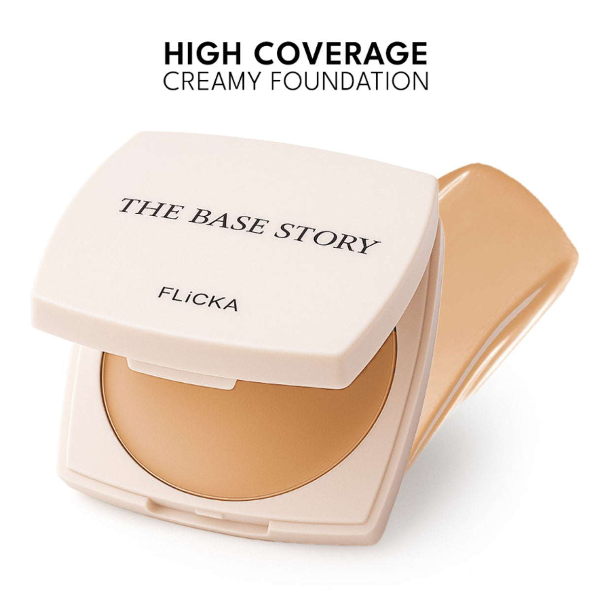 FLiCKA Flicka The Base Story Foundation in 04 Walnut, high coverage, satin matte finish, lightweight, waterproof makeup.
