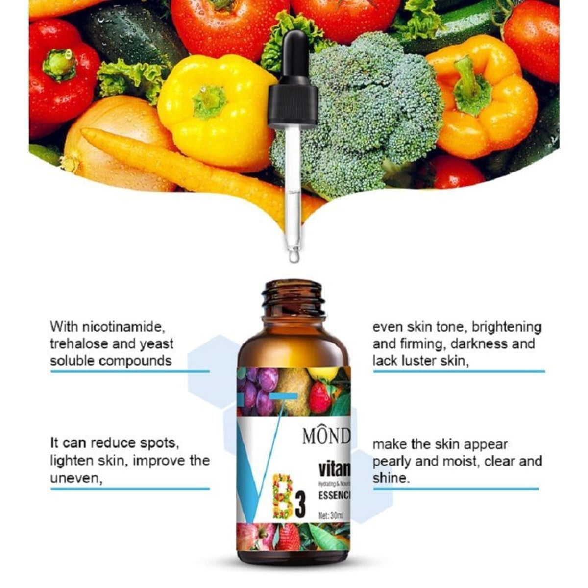 Mond'Sub Vitamin B3 Face Serum With Niacinamide & Vita C For Healthy Skin, Lightens & Tightens Skin