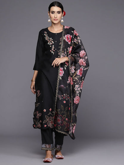 Indyancart IE Women Floral Embroidered Regular Kurta with Trousers & Dupatta
