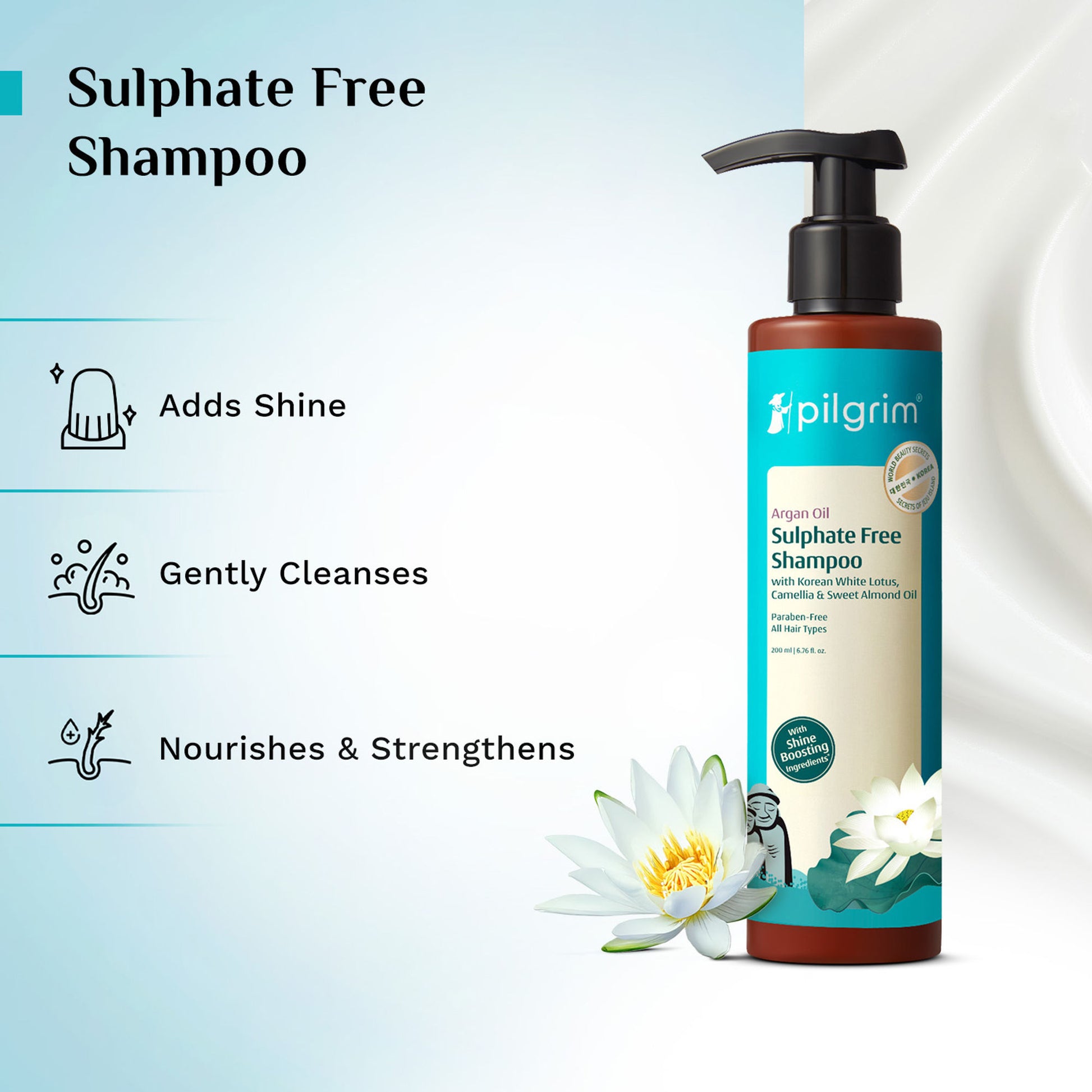 Pilgrim Argan Oil Sulphate Free Shampoo With Korean White Lotus For Shiny & Nourished Hair
