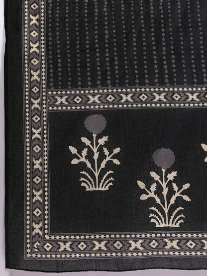Dhiyona IE Floral Printed Kantha Work Pure Cotton Kurta With Trousers & Dupatta