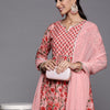 Indyancart VA Women's Peach-Coloured Floral Printed Empire Gotta Patti Pure Cotton Kurta with Trousers & With