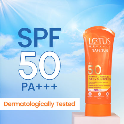 Lotus Herbals SafeSun Vitamin C Matte Gel Daily Sunscreen SPF 50 PA+++ | For All Skin Types