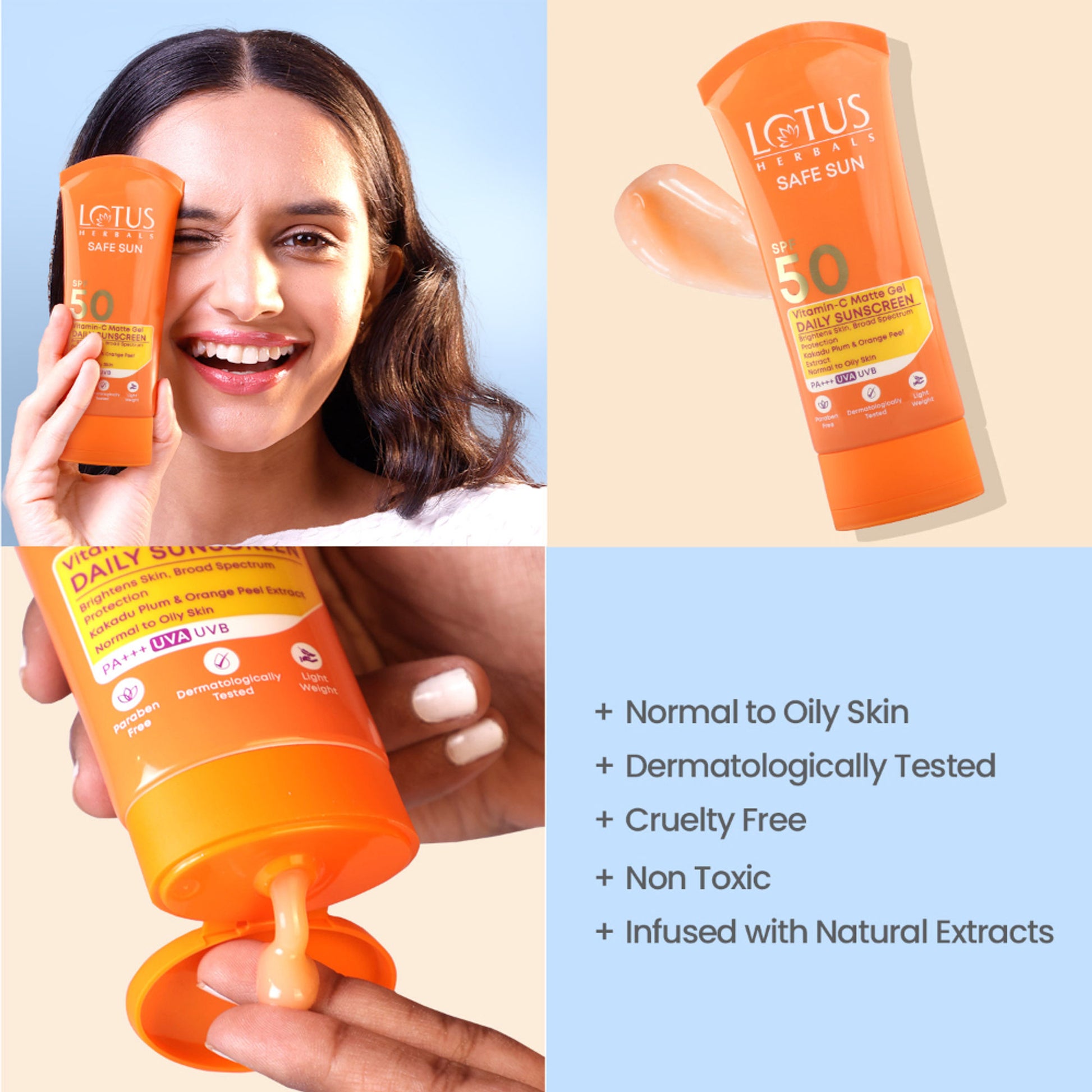 Lotus Herbals SafeSun Vitamin C Matte Gel Daily Sunscreen SPF 50 PA+++ | For All Skin Types