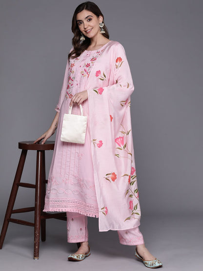 Women Floral Embroidered Regular Thread Work Kurta with Trousers & With Dupatta