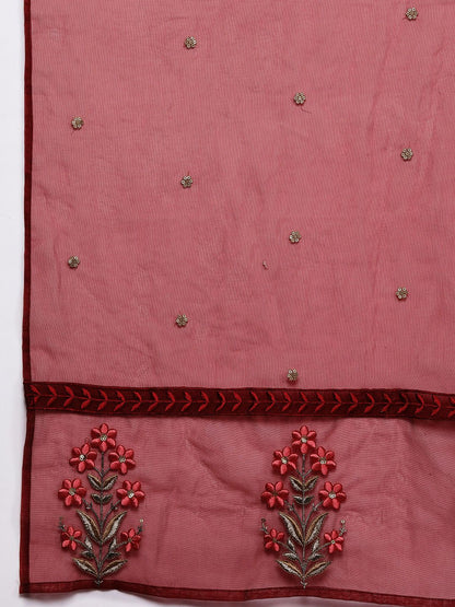 Indyancart IE Floral Embroidered Regular Kurta With Trousers & Dupatta