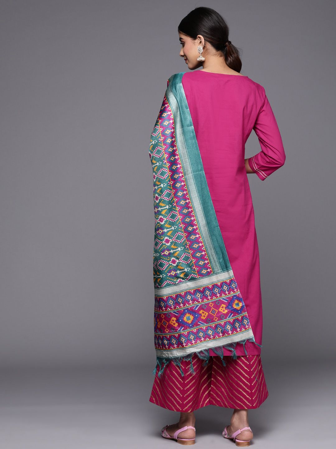 Indyancart VA Women'sFloral Printed Regular Kurta With Palazzos & Dupatta