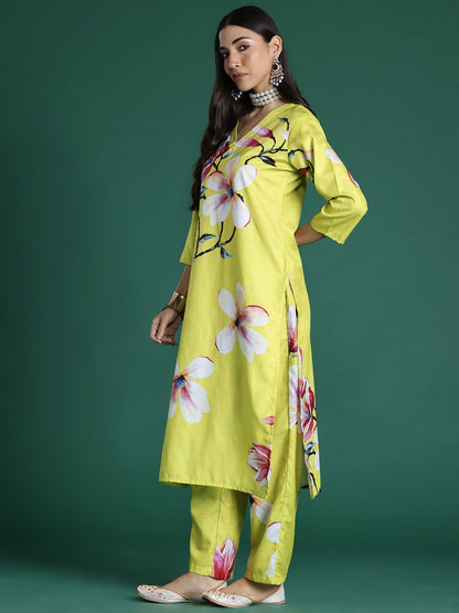 Indyancart IE Floral Printed Kurta with Trousers