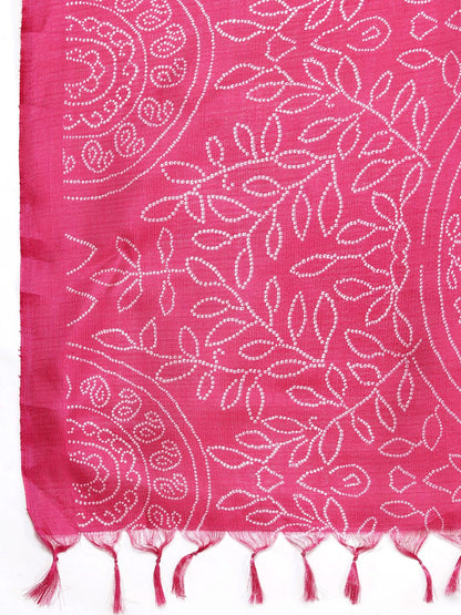 Indyancart VA Women's Fuchsia Pink Ethnic Motifs Pure Cotton Kurta with Palazzos & With Dupatta
