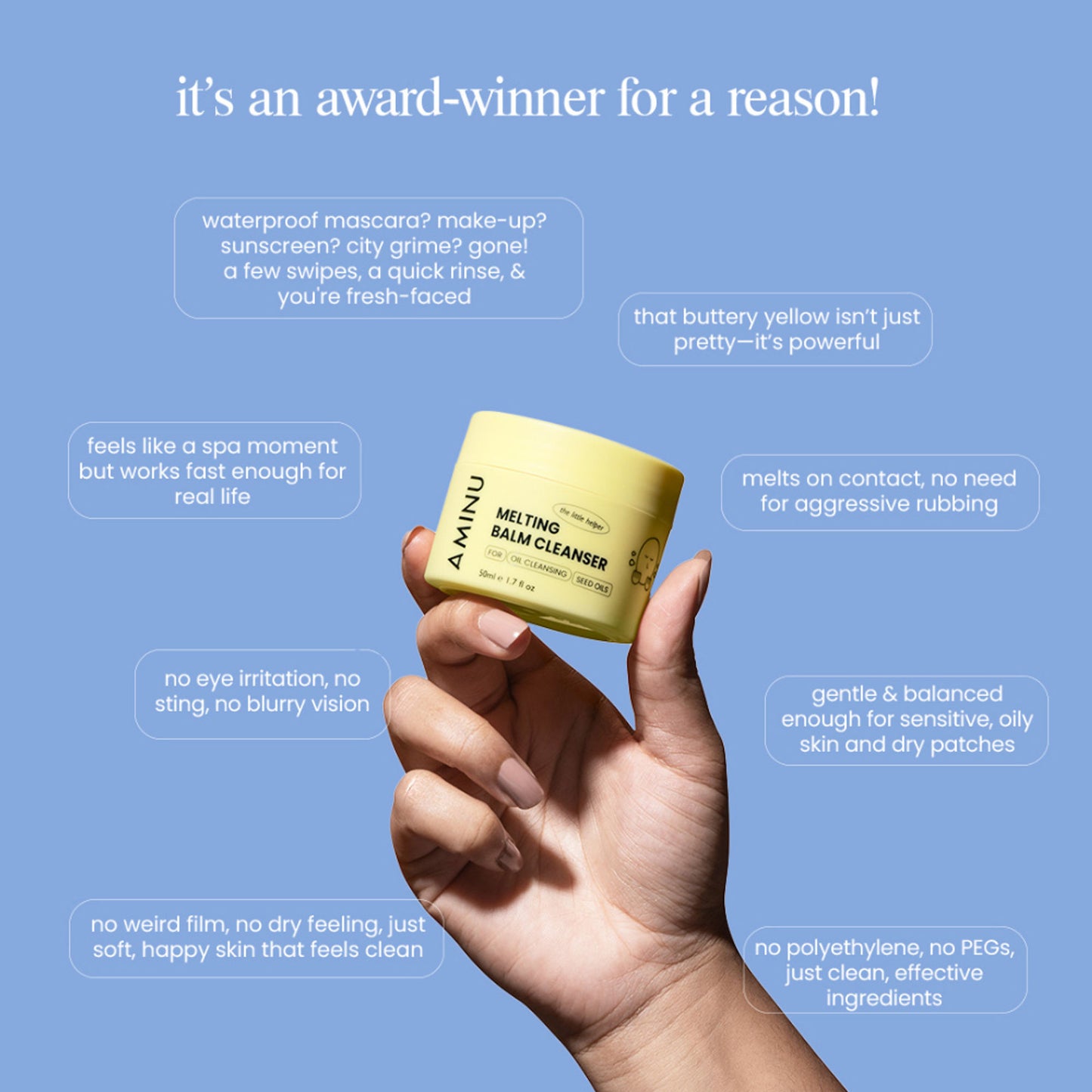 Aminu Melting Balm Cleanser - Oil-based Makeup Remover for Waterproof Makeup & SPF, No Residue