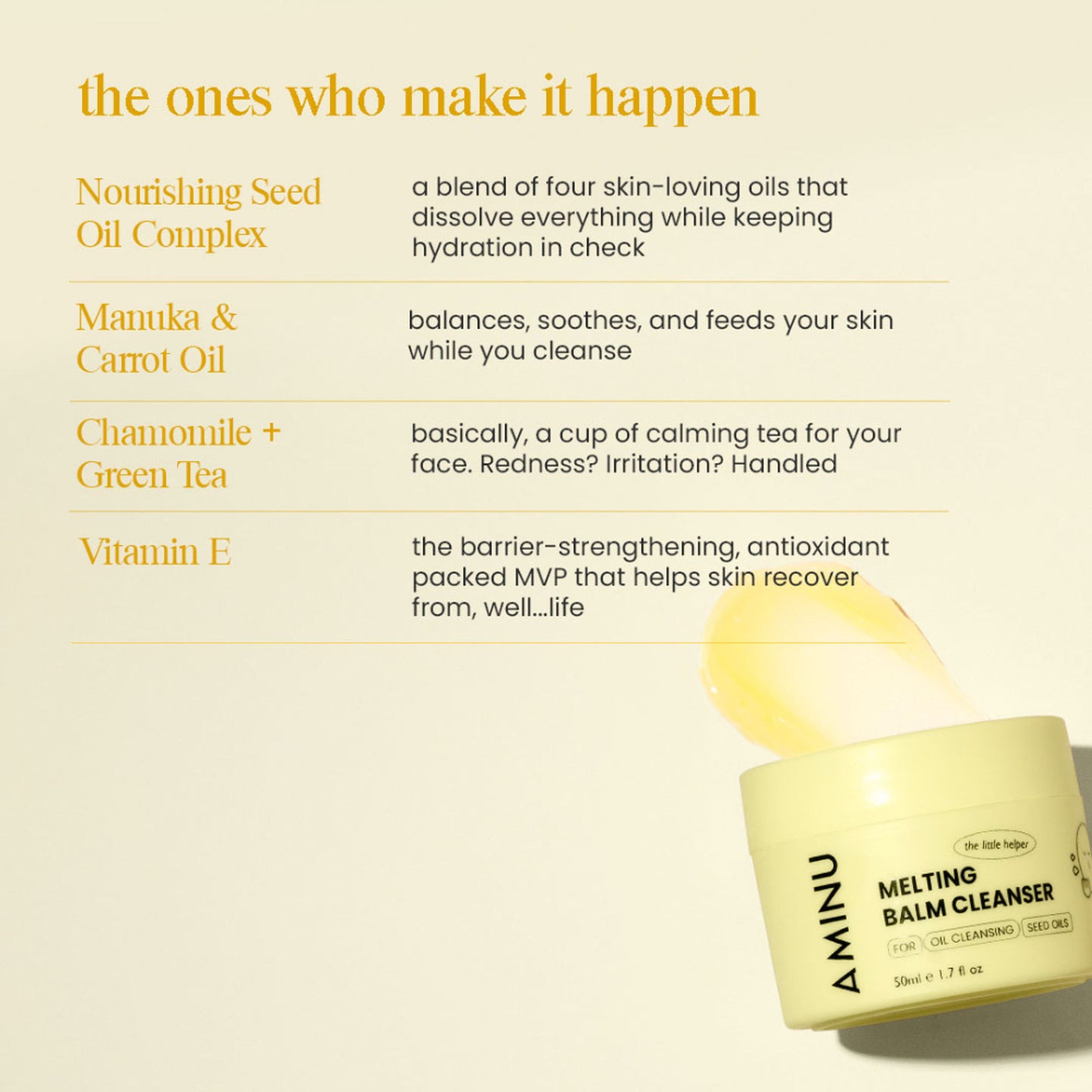Aminu Melting Balm Cleanser - Oil-based Makeup Remover for Waterproof Makeup & SPF, No Residue