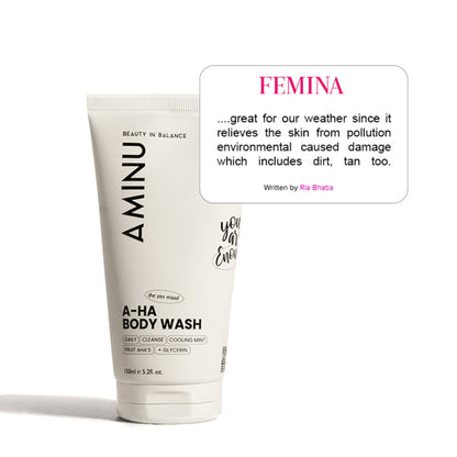 Aminu AHA Body Wash - Exfoliates Rough Texture & Keratosis Pilaris - Charcoal, Glycolic Acid, Mint