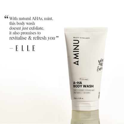 Aminu AHA Body Wash - Exfoliates Rough Texture & Keratosis Pilaris - Charcoal, Glycolic Acid, Mint