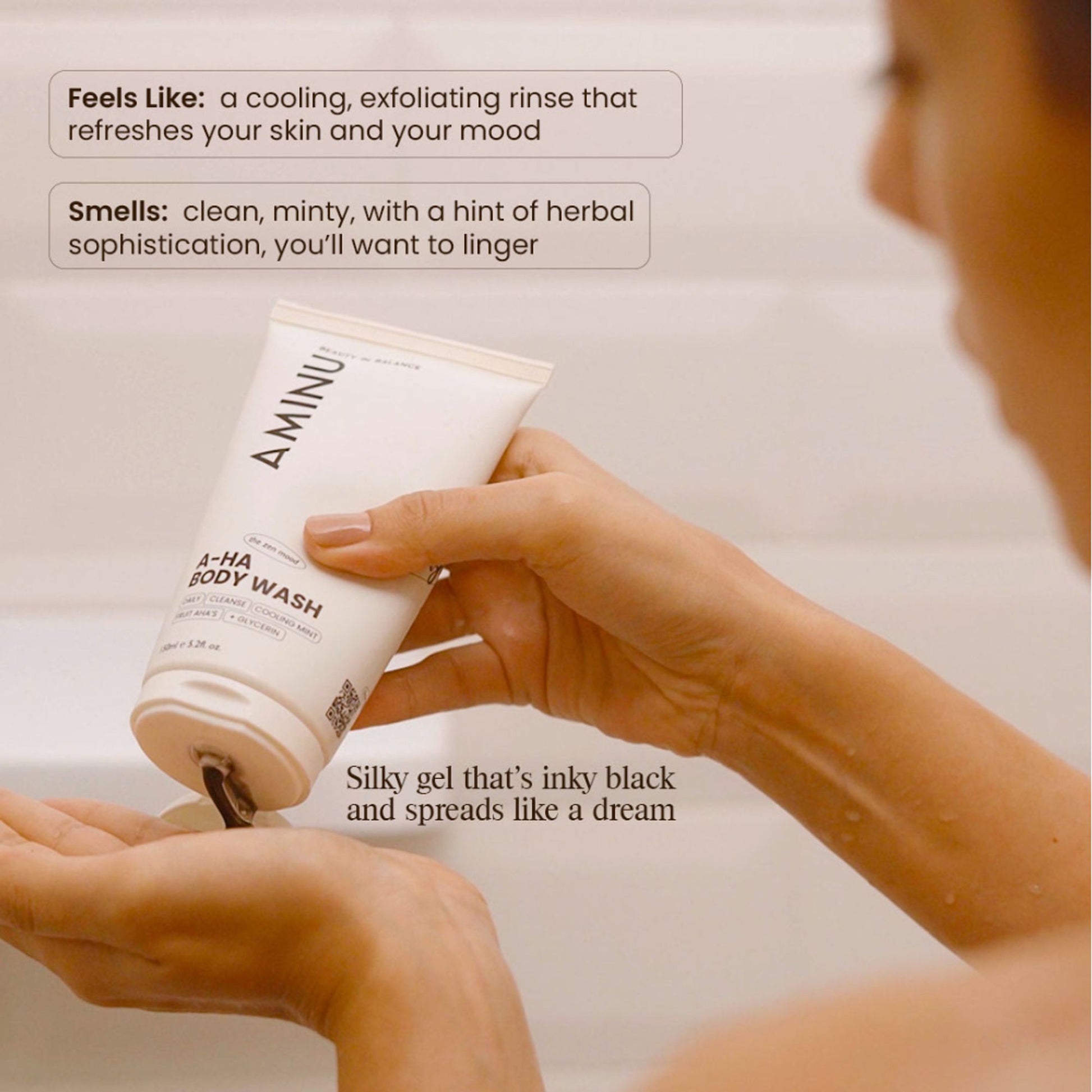 Aminu AHA Body Wash - Exfoliates Rough Texture & Keratosis Pilaris - Charcoal, Glycolic Acid, Mint