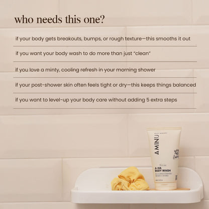 Aminu AHA Body Wash - Exfoliates Rough Texture & Keratosis Pilaris - Charcoal, Glycolic Acid, Mint