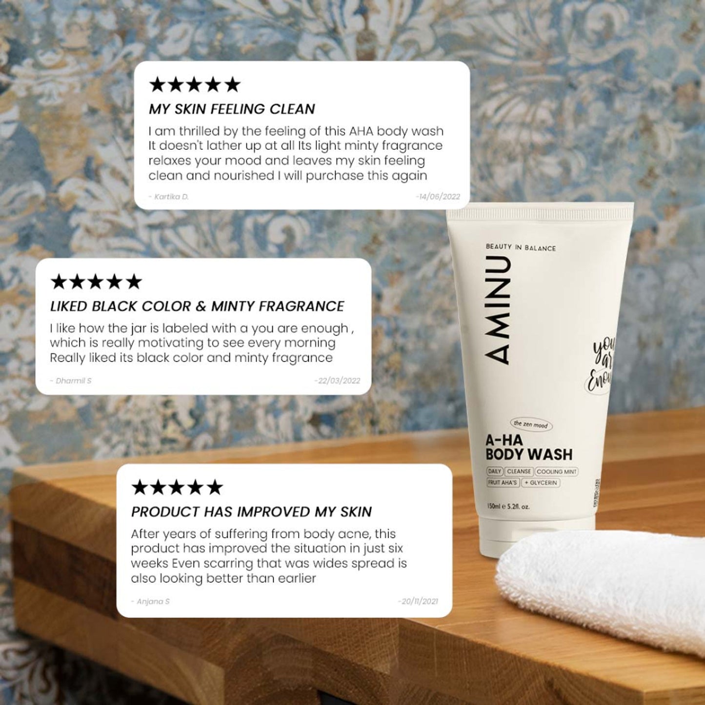 Aminu AHA Body Wash - Exfoliates Rough Texture & Keratosis Pilaris - Charcoal, Glycolic Acid, Mint