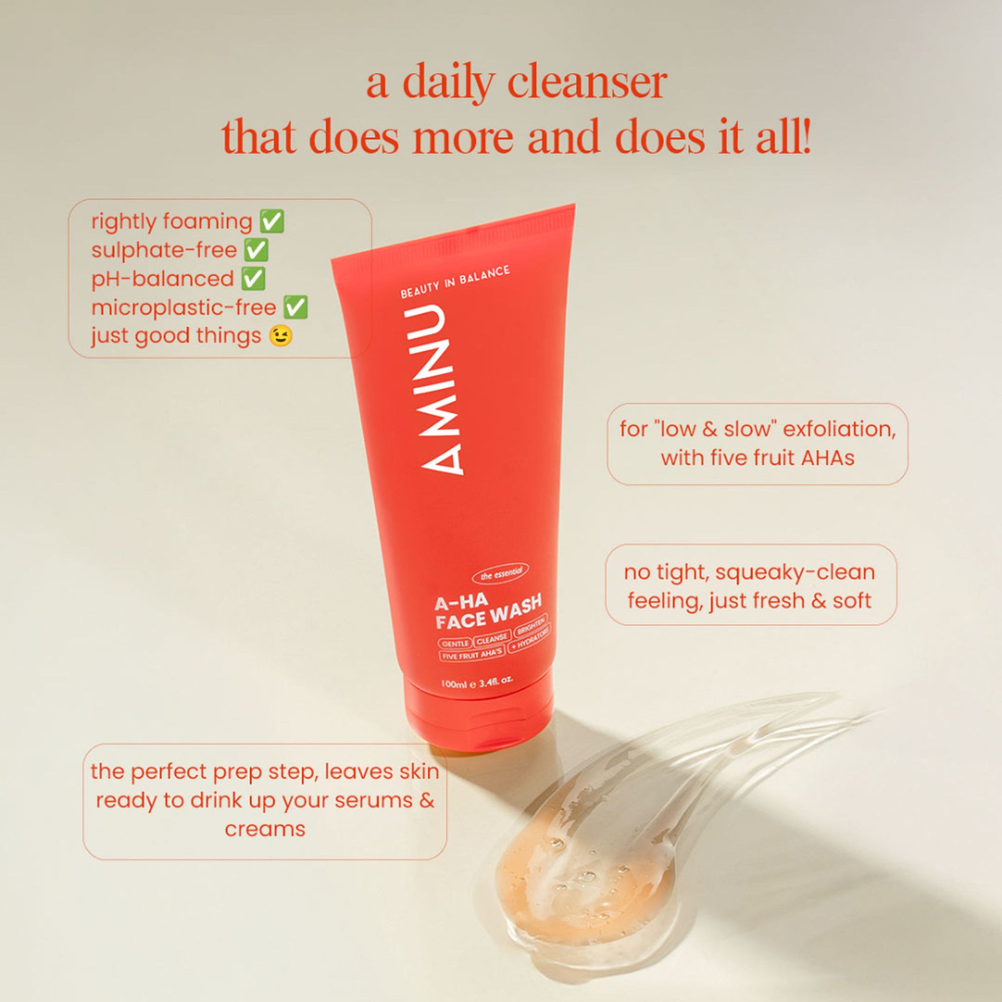 Aminu AHA Face Wash - Cleanser & Exfoliator for Acne, Dark Spots & Blemishes -Glycolic & Lactic Acid