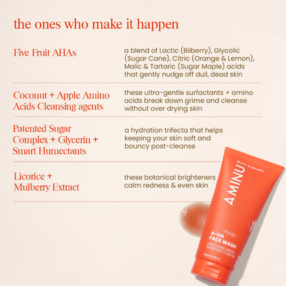 Aminu AHA Face Wash - Cleanser & Exfoliator for Acne, Dark Spots & Blemishes -Glycolic & Lactic Acid