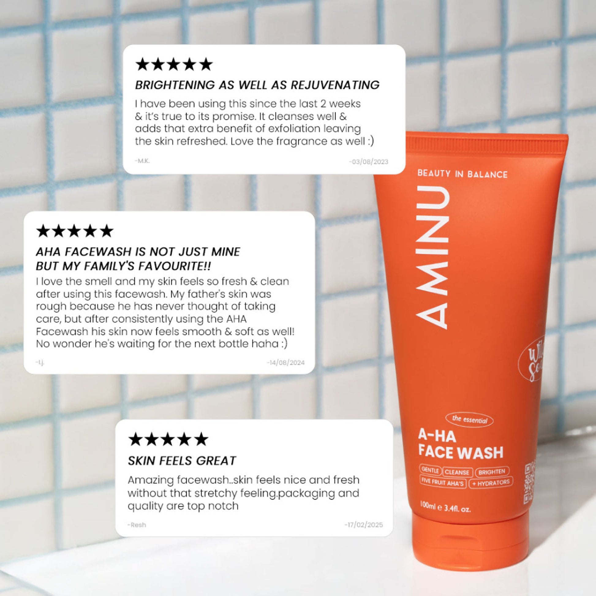 Aminu AHA Face Wash - Cleanser & Exfoliator for Acne, Dark Spots & Blemishes -Glycolic & Lactic Acid