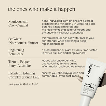 Aminu Marine Clay Mask -Clears Congestion,Calms Redness, Oil-Combination Skin -Licorice, Sea Water