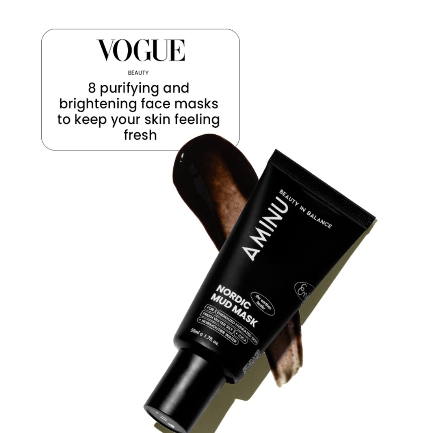 Aminu Nordic Mud Mask -Hydrates, Brightens, Evens Tone -Hyaluronic Acid,CICA, Black Silt