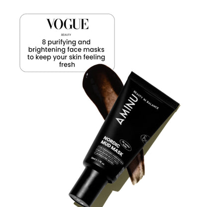 Aminu Nordic Mud Mask -Hydrates, Brightens, Evens Tone -Hyaluronic Acid,CICA, Black Silt