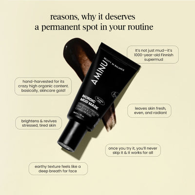 Aminu Nordic Mud Mask -Hydrates, Brightens, Evens Tone -Hyaluronic Acid,CICA, Black Silt