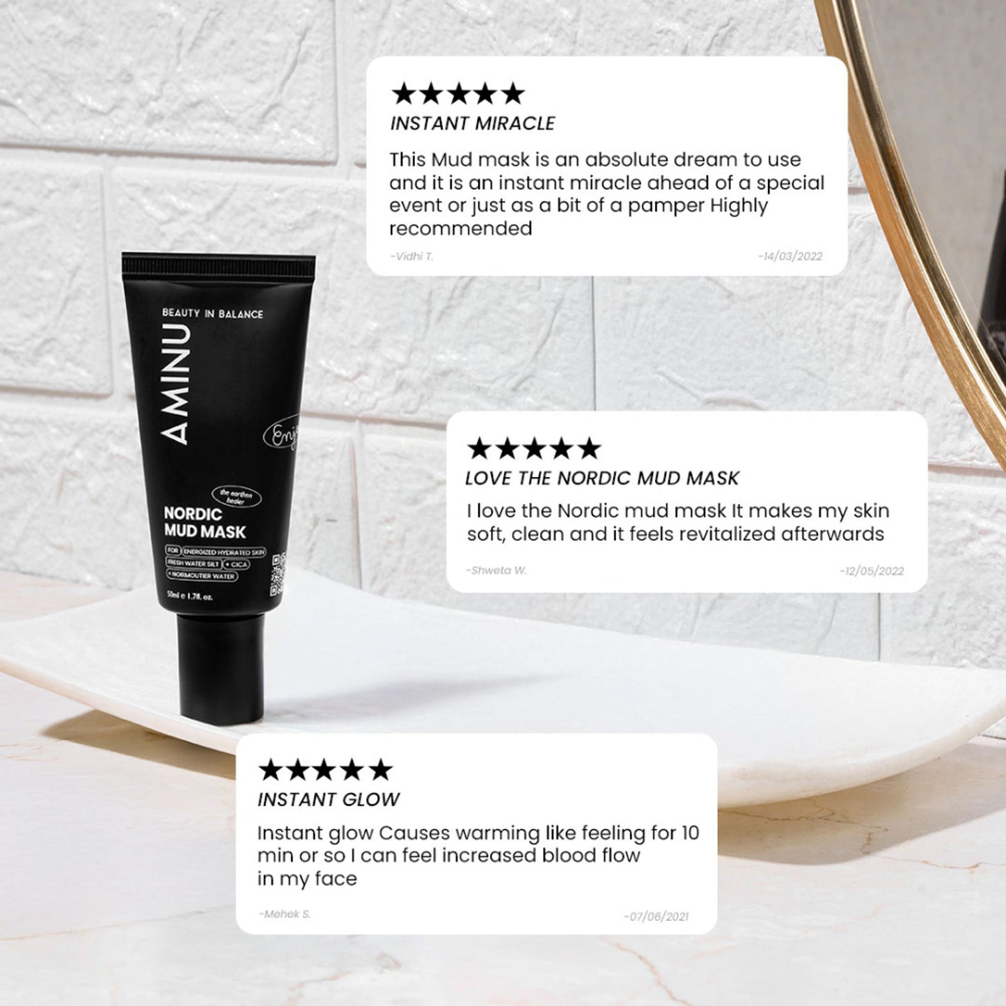 Aminu Nordic Mud Mask -Hydrates, Brightens, Evens Tone -Hyaluronic Acid,CICA, Black Silt