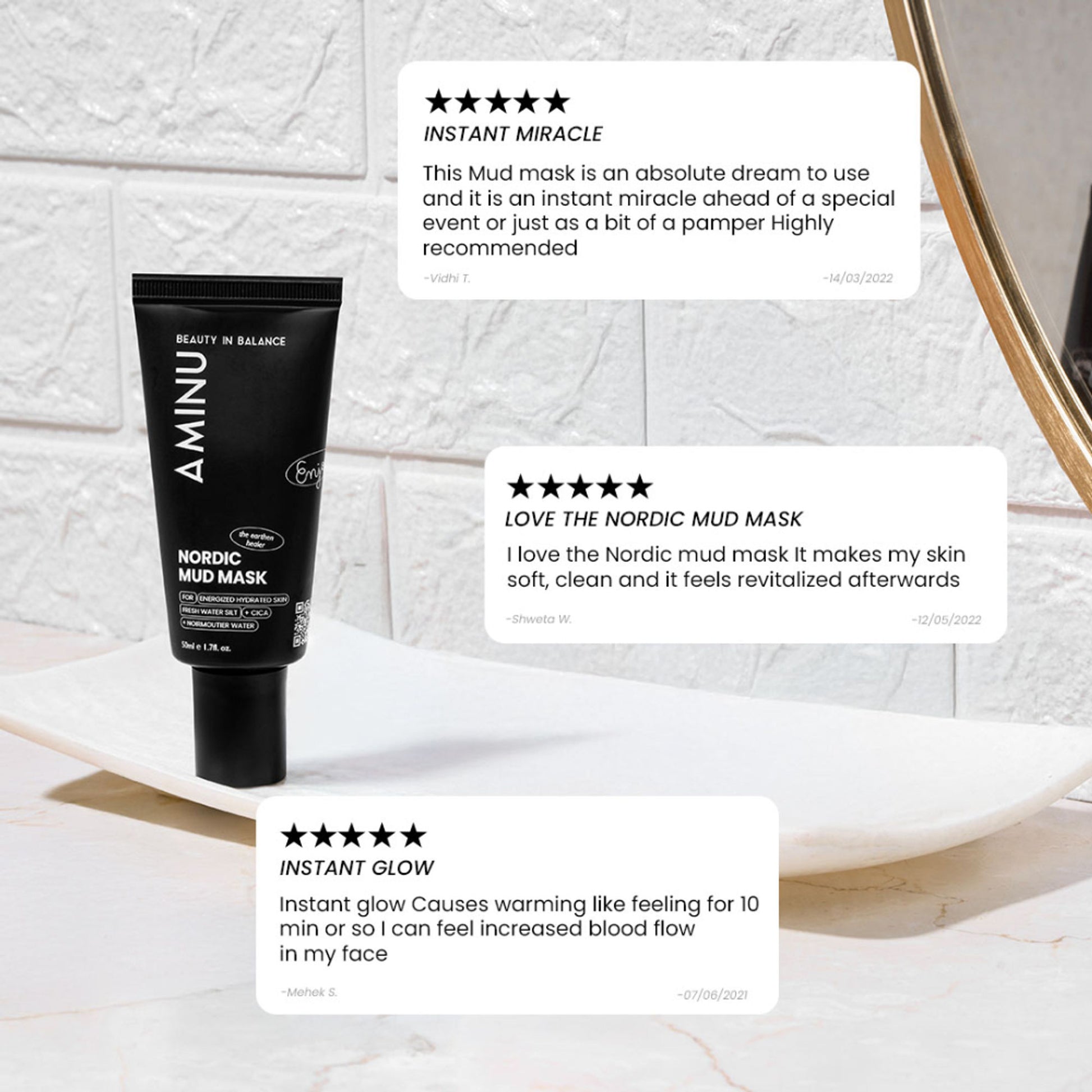 Aminu Nordic Mud Mask -Hydrates, Brightens, Evens Tone -Hyaluronic Acid,CICA, Black Silt
