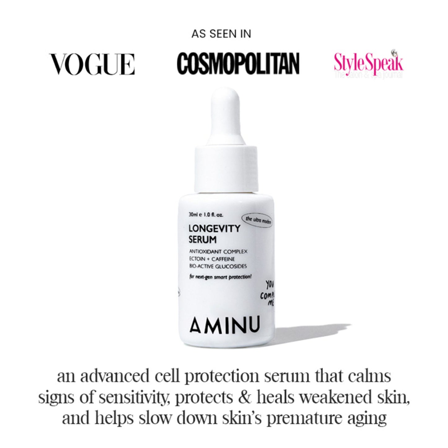 Aminu Longevity Serum Skin Defense-Recovery, Barrier Repair, -NAD+, Caffeine, Hyaluronic Acid, VitC