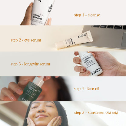 Aminu Longevity Serum Skin Defense-Recovery, Barrier Repair, -NAD+, Caffeine, Hyaluronic Acid, VitC