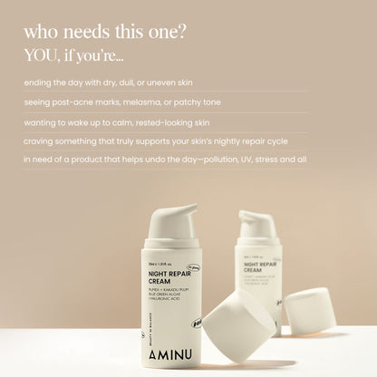 Aminu Night Repair Cream - Pigmentation, Dark Spots & Uneven Tone -Niacinamide, Vitamin C, Bisabolol