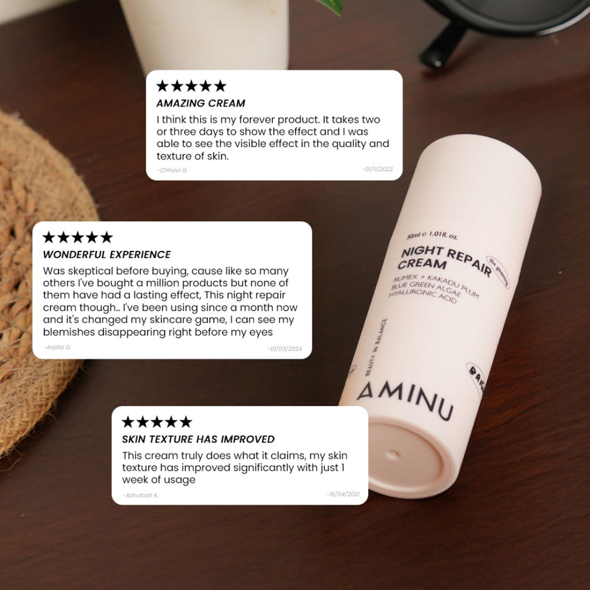 Aminu Night Repair Cream - Pigmentation, Dark Spots & Uneven Tone -Niacinamide, Vitamin C, Bisabolol