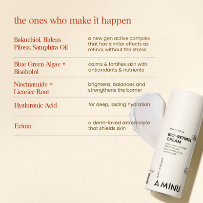 Aminu BioRetinol Cream - Collagen Boost, Barrier Repair, Anti Ageing - Bakuchiol, Plant Retinols
