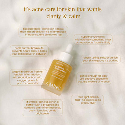Aminu Clarifying Concentrate -Acne, Breakouts,Redness, Oil Control -Niacinamide, Azelaic, Probiotics