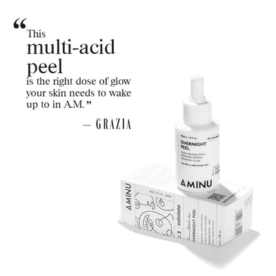 Aminu Overnight Peel -Leave-on Exfoliant, Fades Dark Spots, Lightweight -Peptides, Lamellar Gel Tech