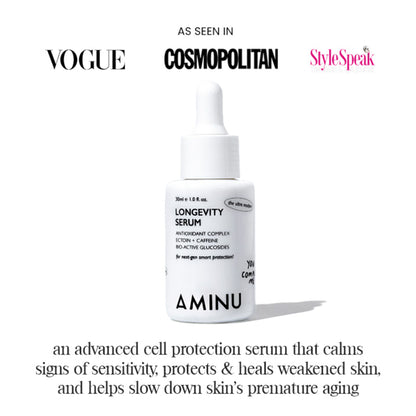Aminu Longevity Serum Skin Defense-Recovery, Barrier Repair, -NAD+, Caffeine, Hyaluronic Acid, VitC