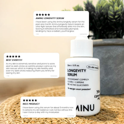 Aminu Longevity Serum Skin Defense-Recovery, Barrier Repair, -NAD+, Caffeine, Hyaluronic Acid, VitC