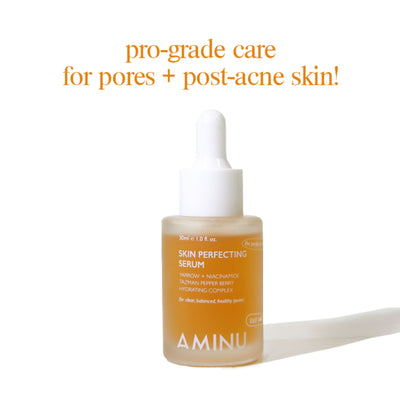 Aminu Skin Perfecting Serum -Pores, Acne Marks, Smoothes, Texture -Willow Bark, PAD, Epigenetic Tech