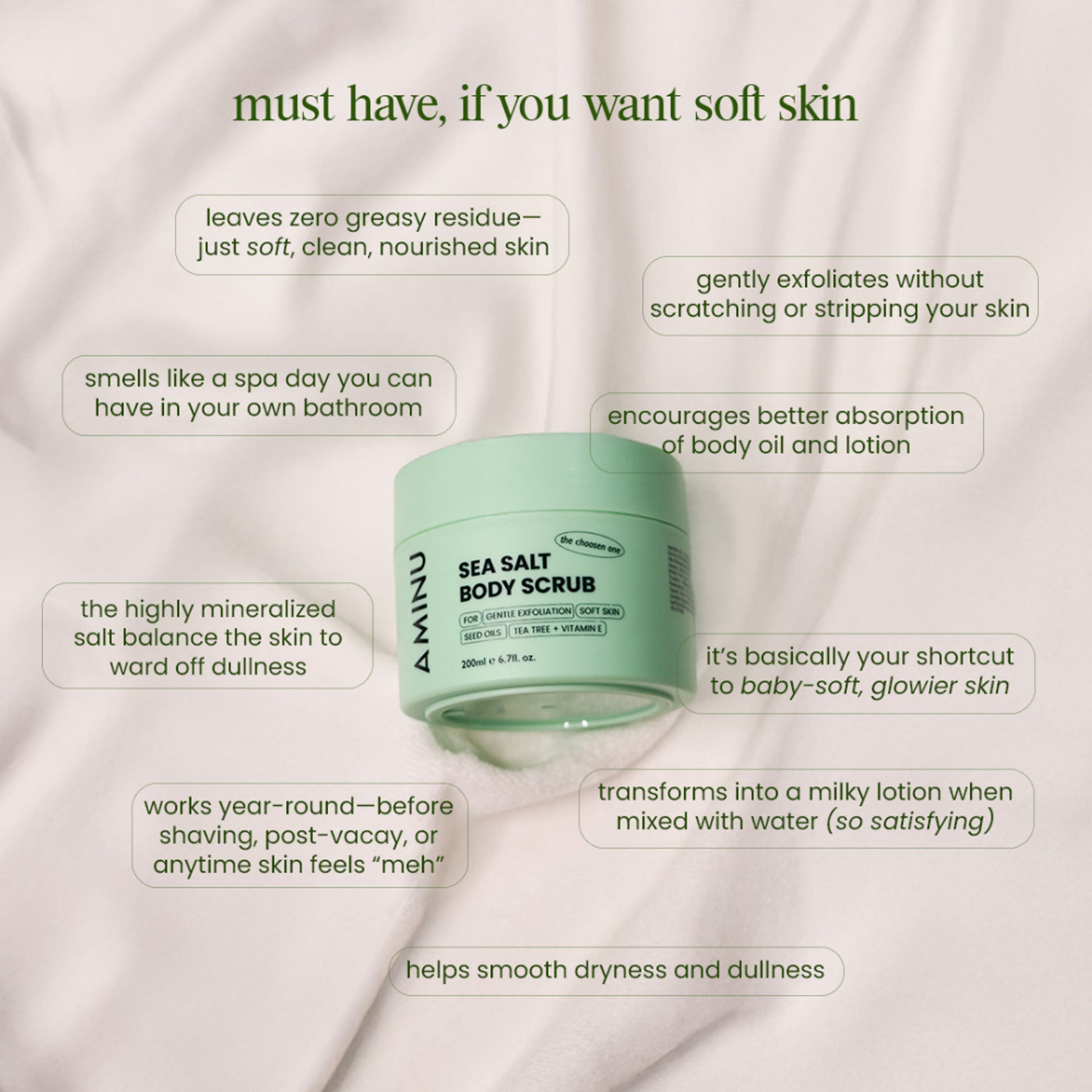 Aminu Sea Salt Body Scrub -Exfoliates Dry skin, Reduces Ingrown Hair & Keratosis Pilaris -Vitamin E