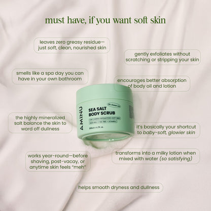 Aminu Sea Salt Body Scrub -Exfoliates Dry skin, Reduces Ingrown Hair & Keratosis Pilaris -Vitamin E
