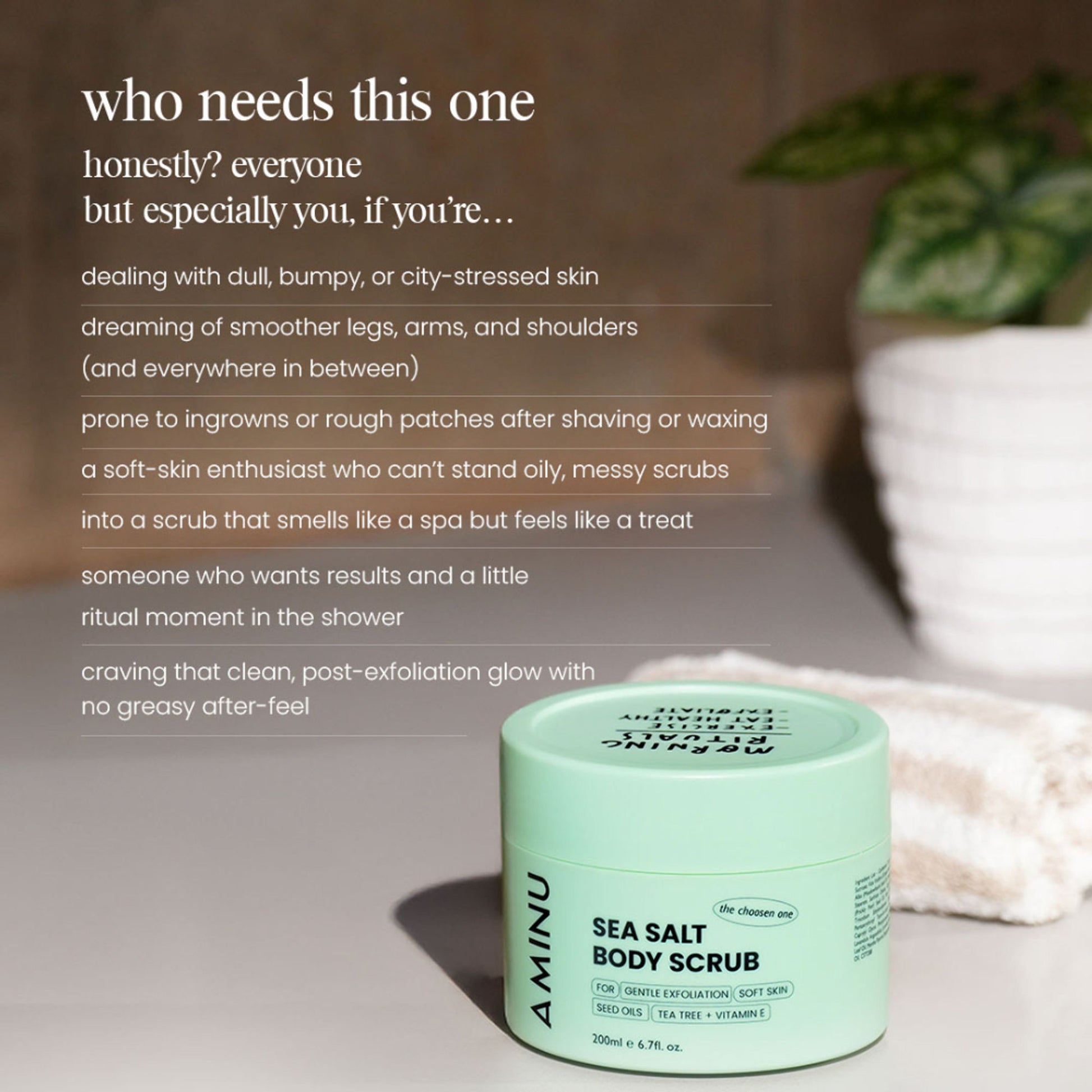 Aminu Sea Salt Body Scrub -Exfoliates Dry skin, Reduces Ingrown Hair & Keratosis Pilaris -Vitamin E