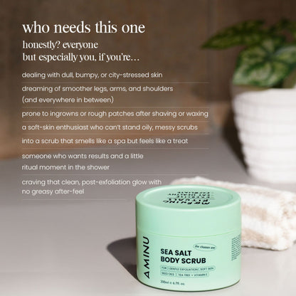 Aminu Sea Salt Body Scrub -Exfoliates Dry skin, Reduces Ingrown Hair & Keratosis Pilaris -Vitamin E
