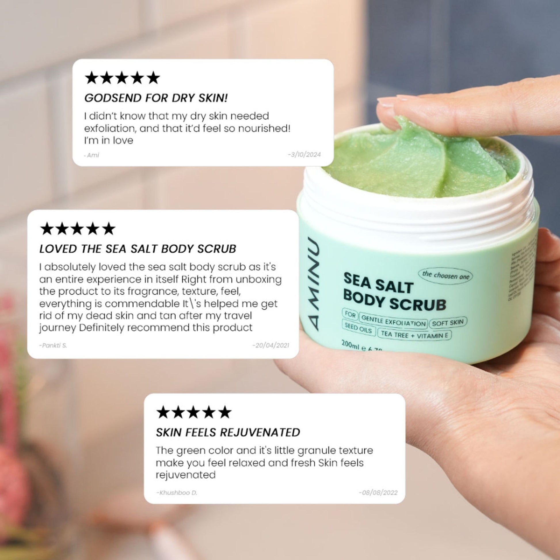 Aminu Sea Salt Body Scrub -Exfoliates Dry skin, Reduces Ingrown Hair & Keratosis Pilaris -Vitamin E