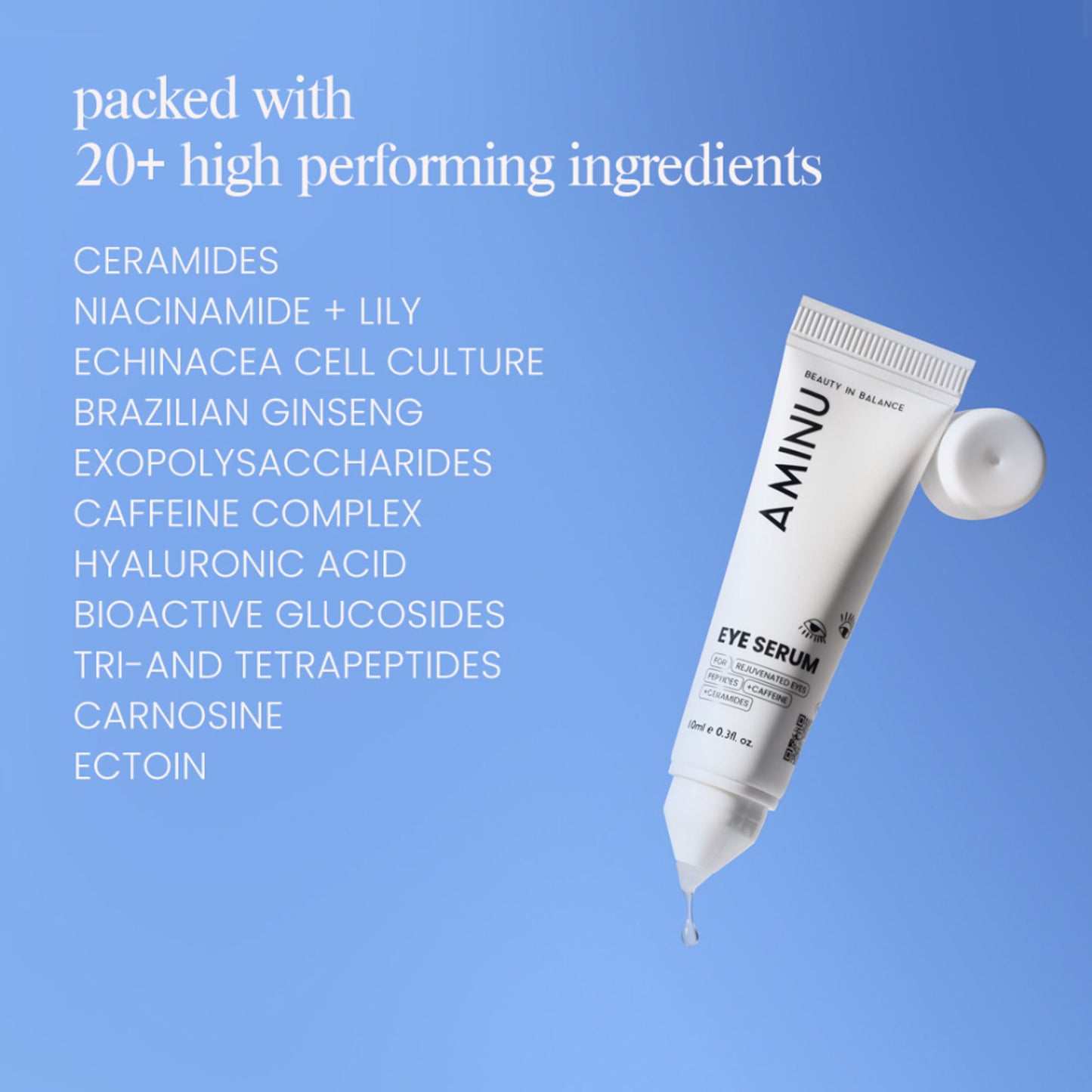 Aminu Eye Serum -Dark Circles, Puffiness, Wrinkles, Fine Lines -Caffeine, Ceramides, Peptide, Ectoin