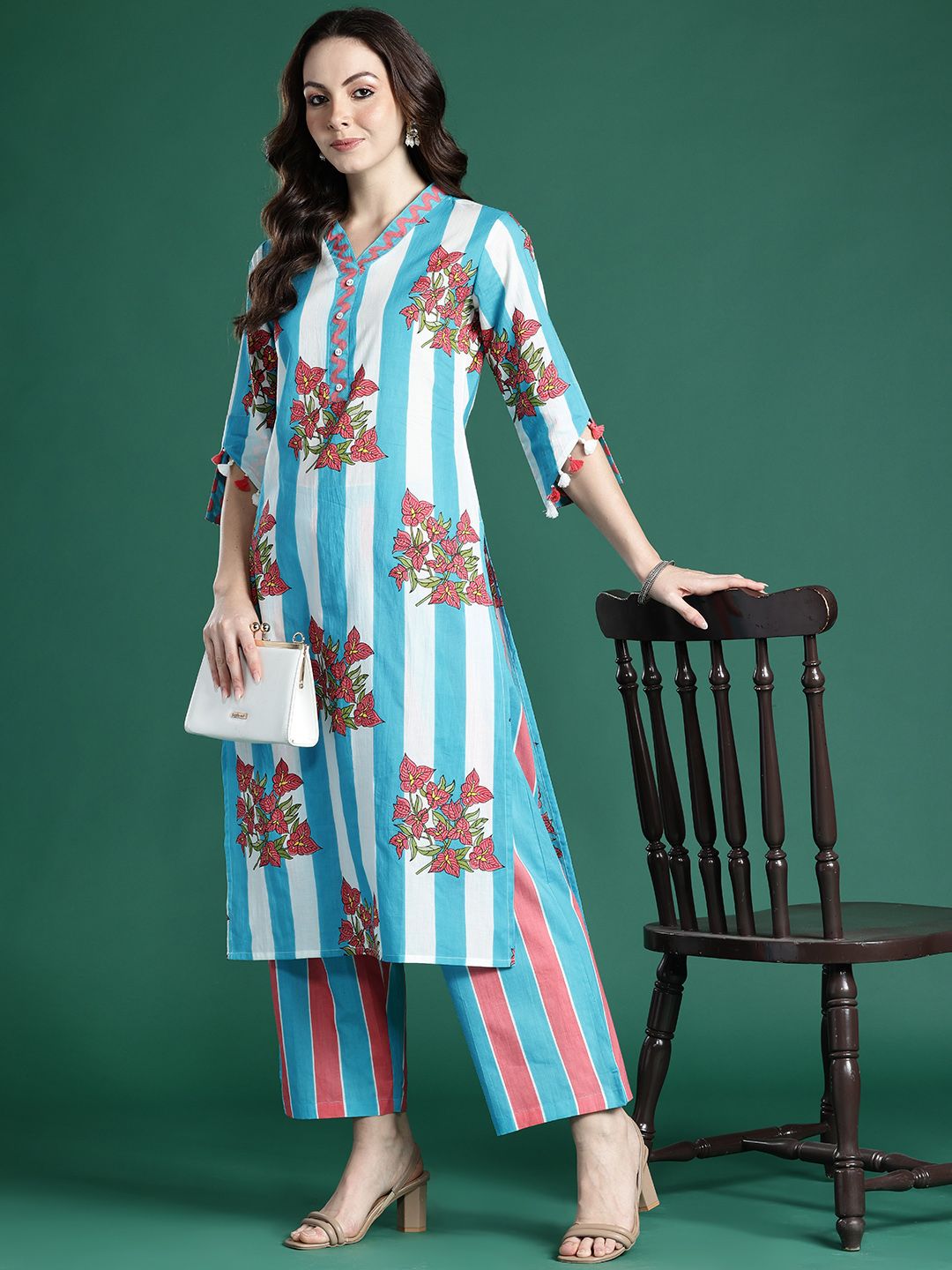 Floral Printed Regular Pure Cotton Kurta with Trousers