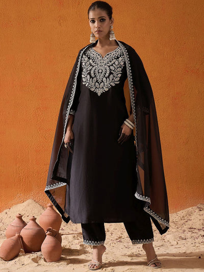 Dhiyona IE Women Embroidered Regular Thread Work Kurta with Trousers & With Dupatta